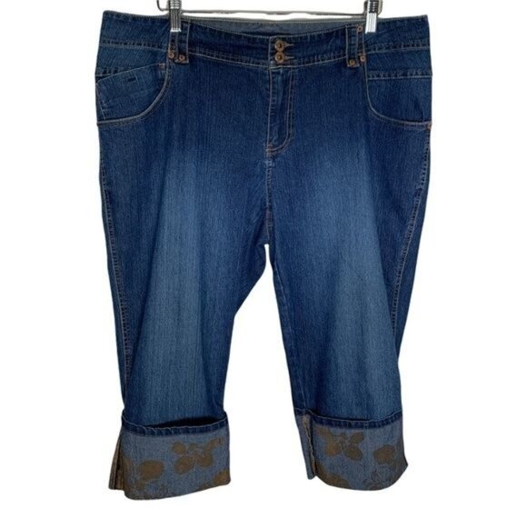 Avenue Plus 16 Stretch Denim Capri Jeans Cuffed Mid Rise Blue - Picture 1 of 11